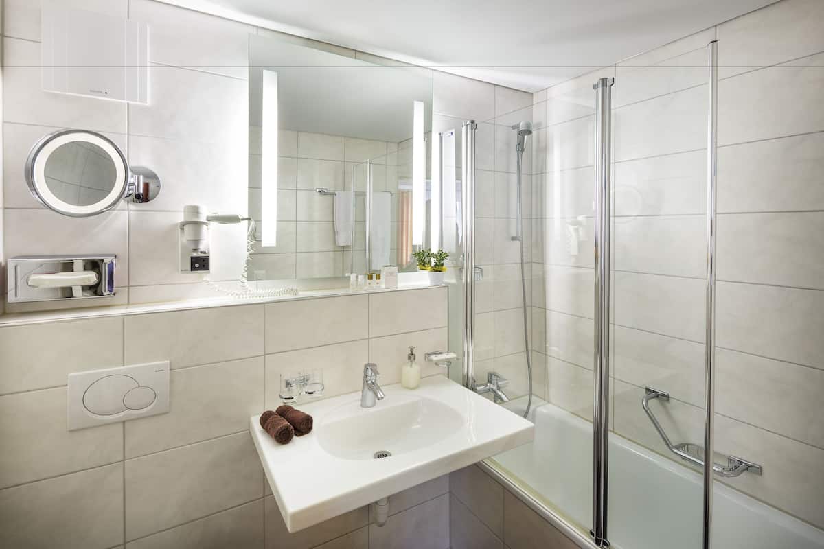 free toiletries, hair dryer, slippers, towels