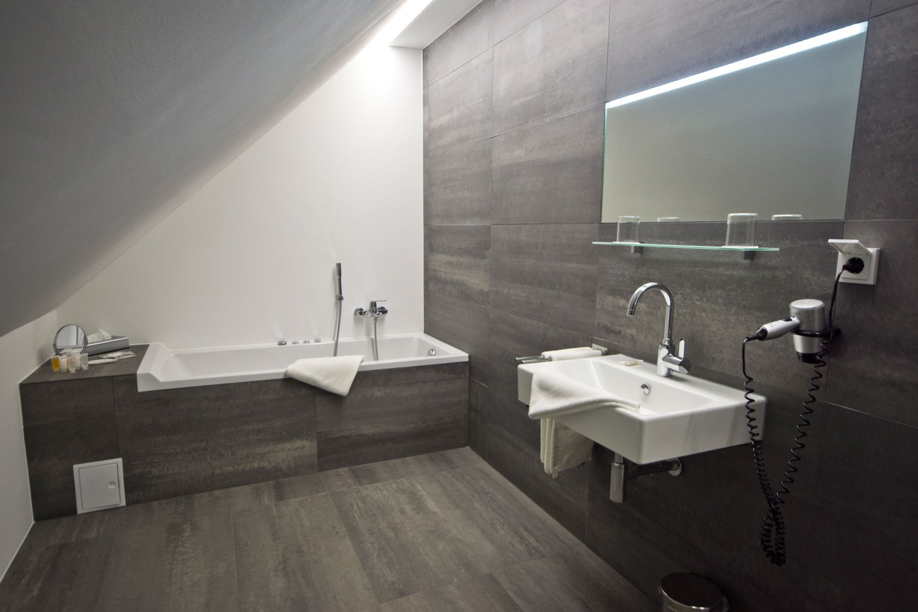 deluxe double room | bathroom | shower, free toiletries, hair dryer, towels