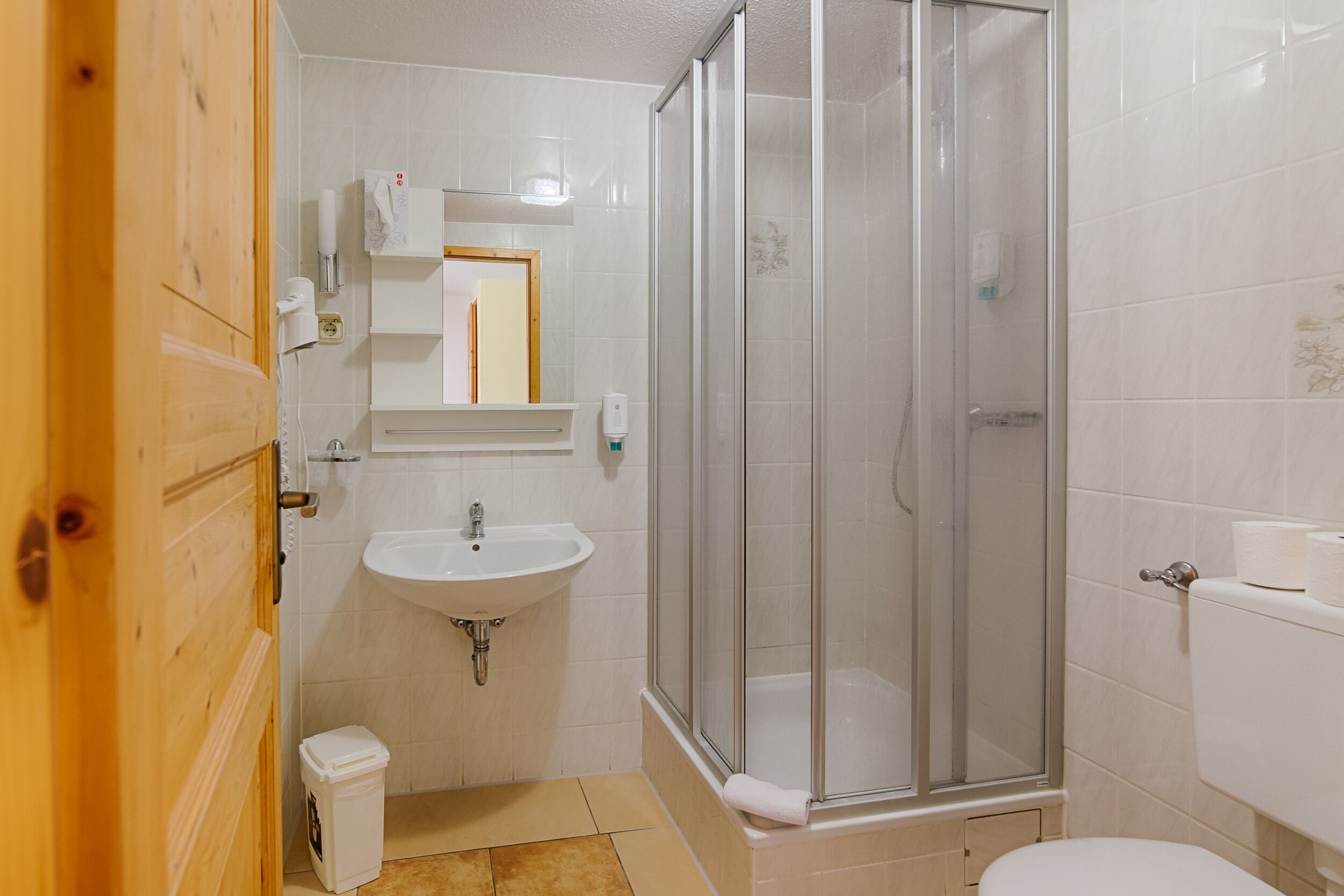 shower, free toiletries, hair dryer, towels