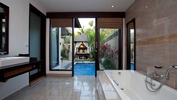 Villa, 1 Bedroom, Private Pool (Free Shuttle to Seminyak Village) | Bathroom | Separate tub and shower, deep soaking tub, free toiletries, hair dryer