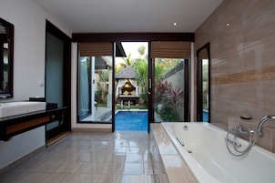 Villa, 1 Bedroom, Private Pool (Free Shuttle to Seminyak Village) | Bathroom | Separate bathtub and shower, deep-soaking bathtub, free toiletries