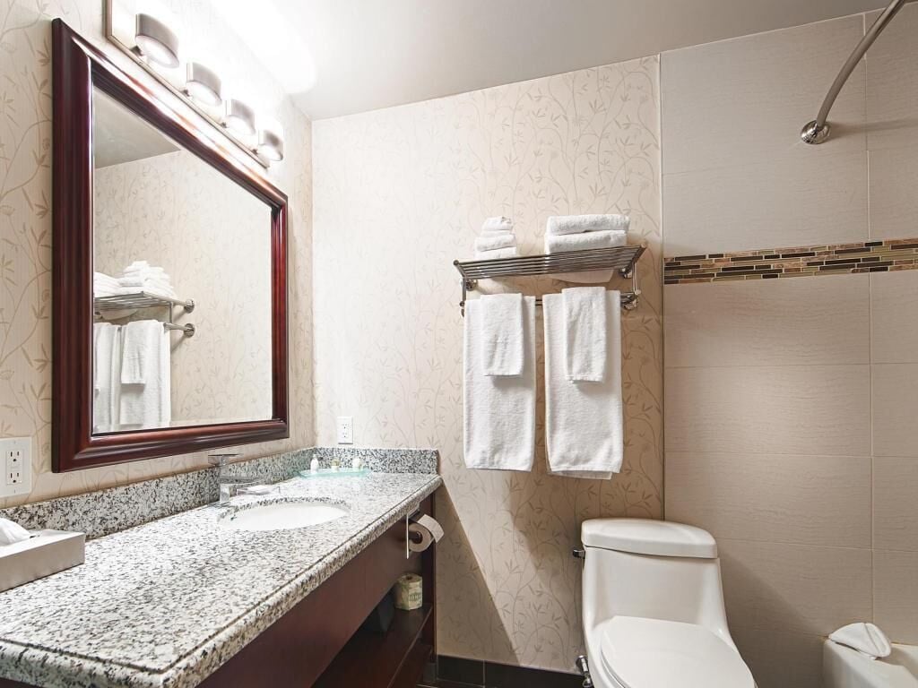 free toiletries, hair dryer, bathrobes, towels