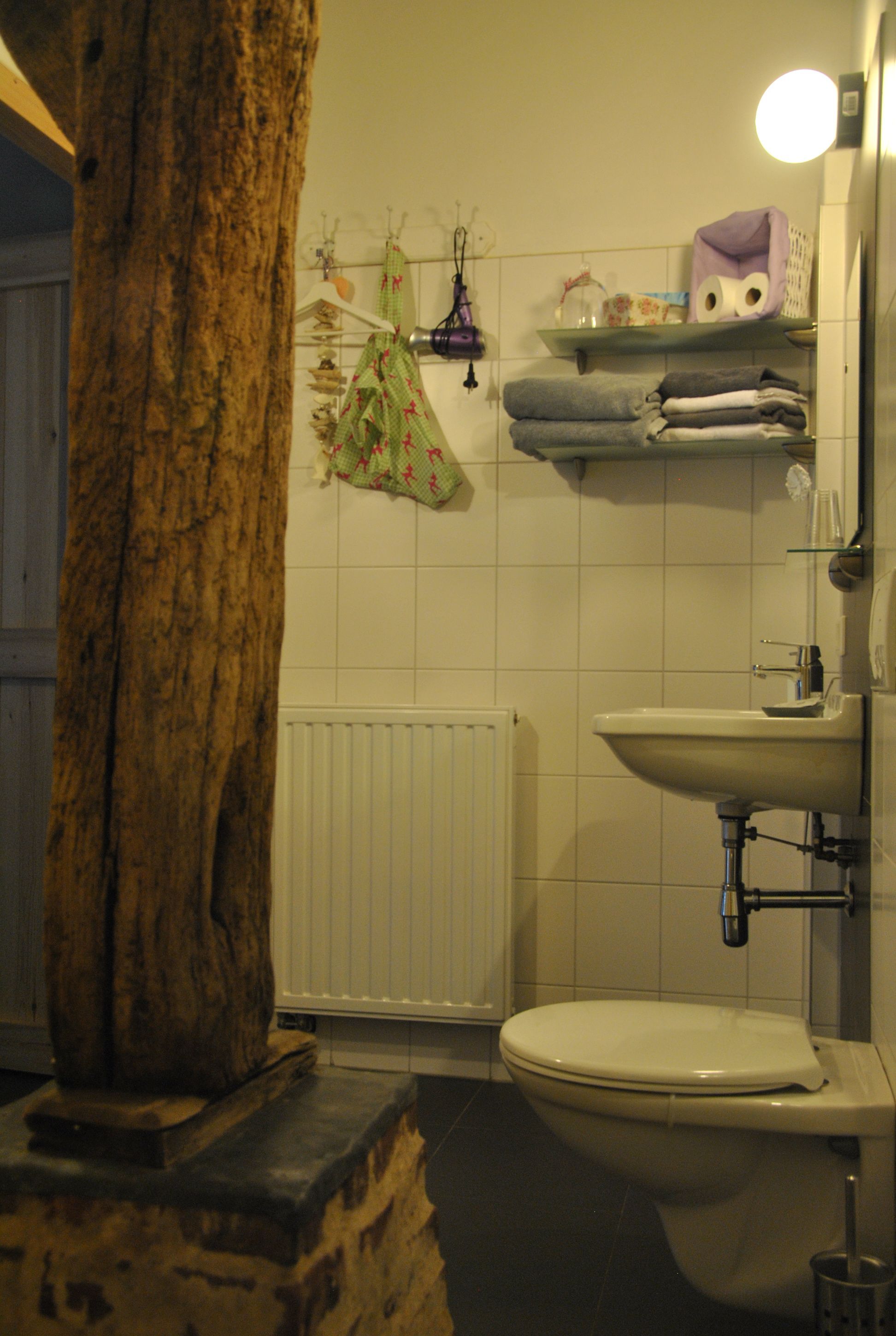 A bathroom with a toilet, sink, and towel rack.