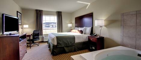 Premium bedding, pillowtop beds, desk, laptop workspace