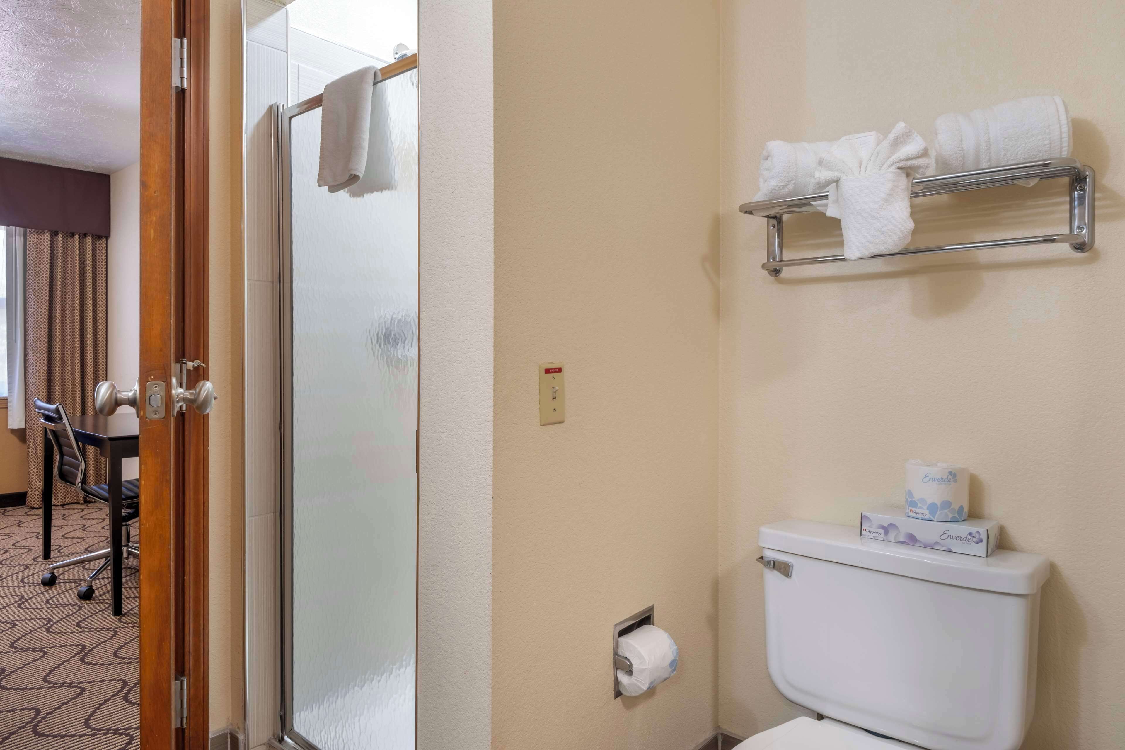 suite, 1 king bed, non smoking, microwave | bathroom | combined shower/bathtub, free toiletries, hair dryer, towels