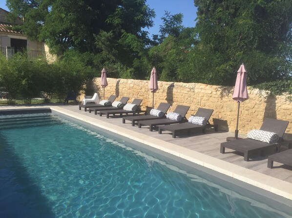 Outdoor pool, sun loungers