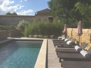 Outdoor pool, pool loungers