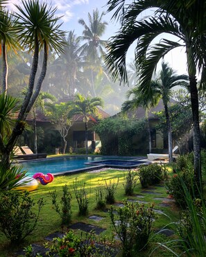 Outdoor pool, sun loungers