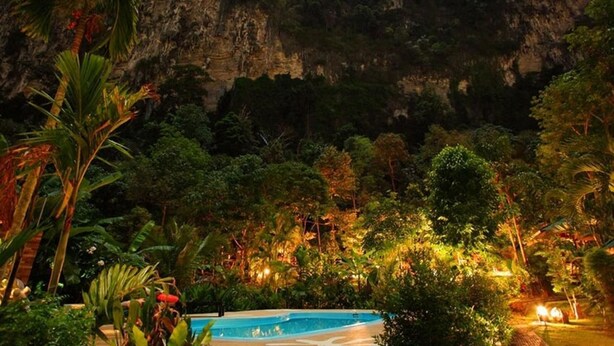 A pool surrounded by lush greenery and a cliff. - Vipa Tropical Resort (Krabi)