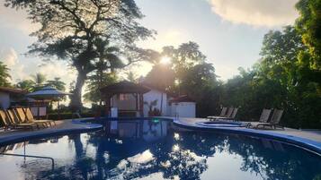 Outdoor pool, pool umbrellas