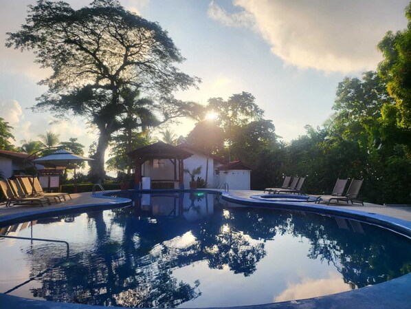 Outdoor pool, pool umbrellas