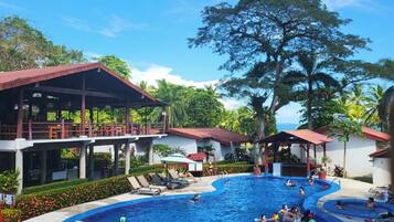 Outdoor pool, pool umbrellas