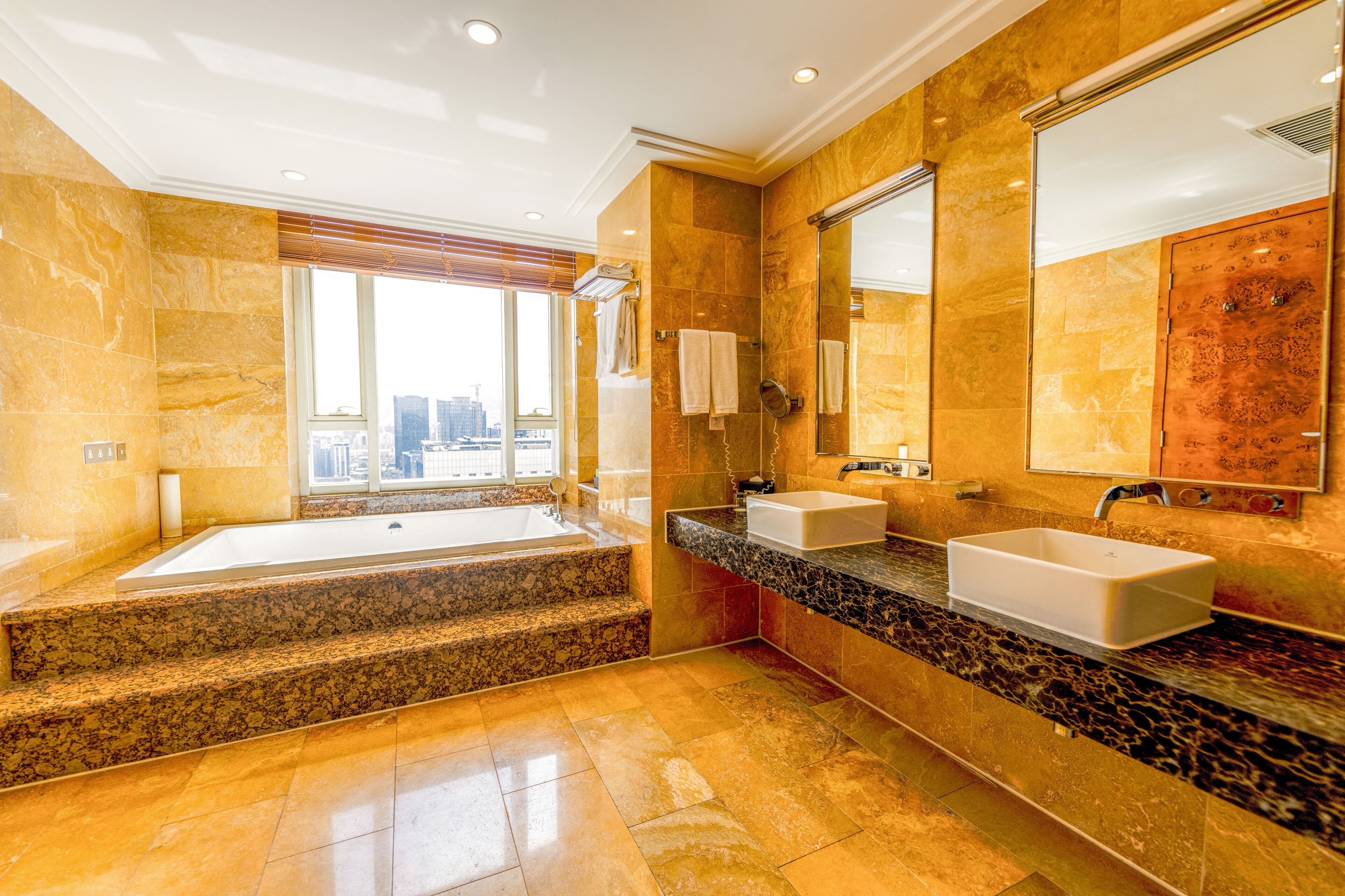 presidential suite, multiple beds, kitchen, mountain view (full kitchen) | bathroom | separate bathtub and shower, rainfall showerhead, free toiletries