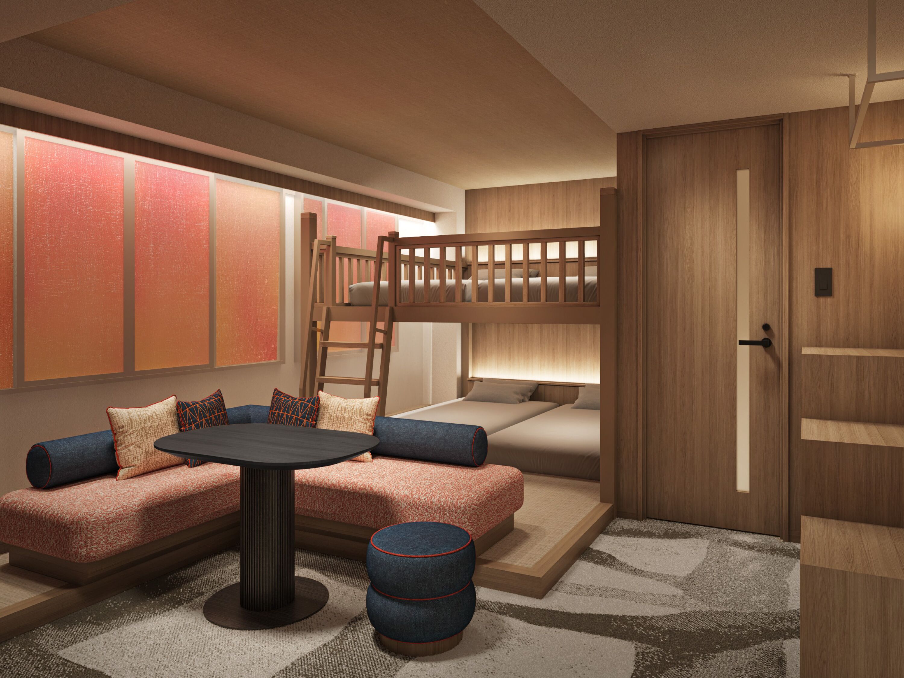 Basic Quadruple Room, Non Smoking (Low Beds) | Gebar bulu kapas, peti besi dalam bilik, meja, Wi-fi percuma 