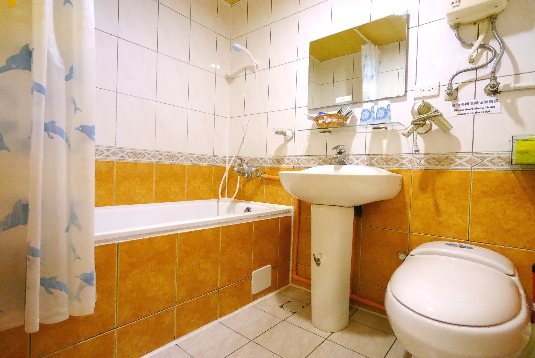 shower, free toiletries, hair dryer, slippers