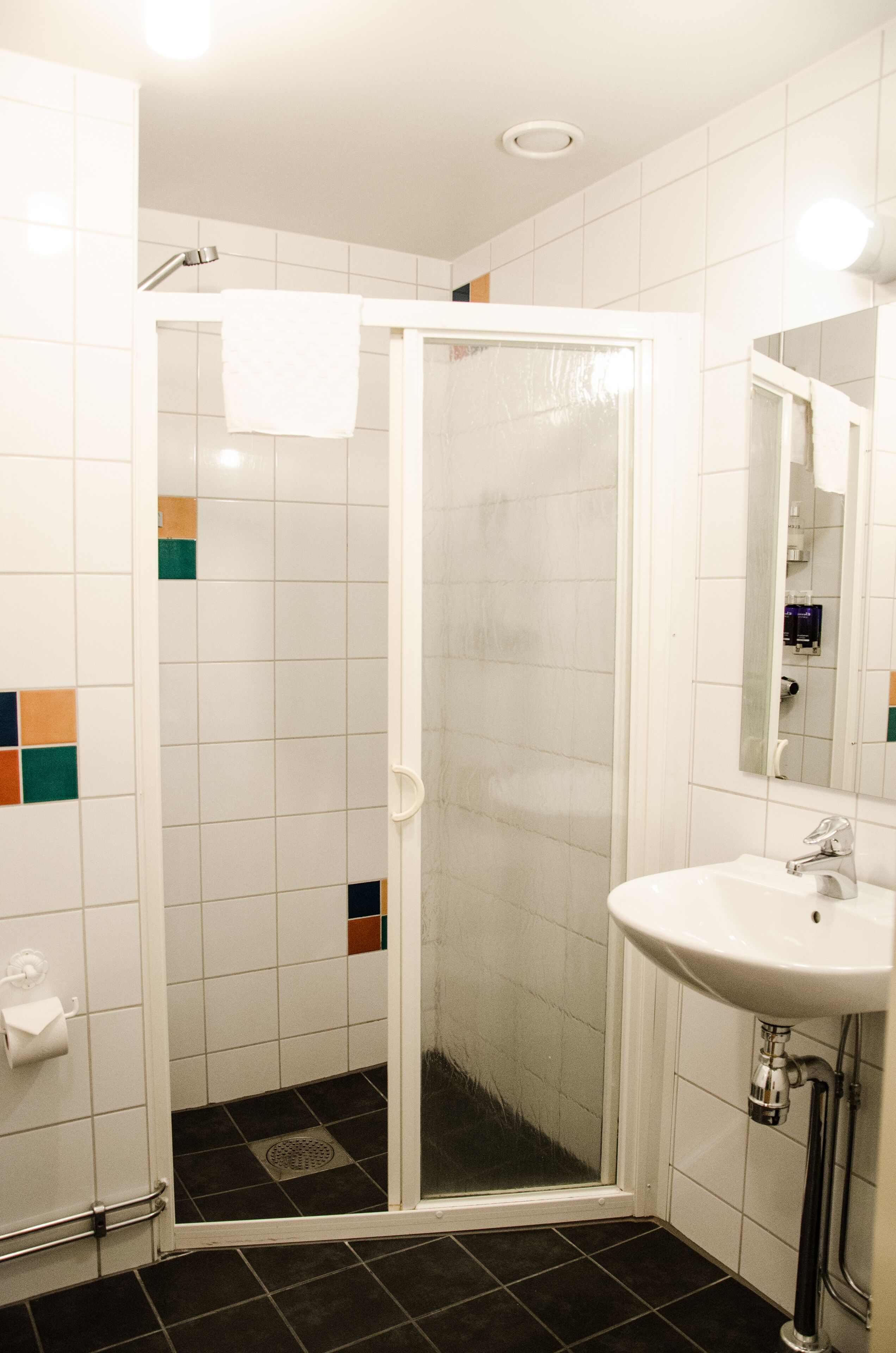 twin room | bathroom | shower, free toiletries, hair dryer, towels