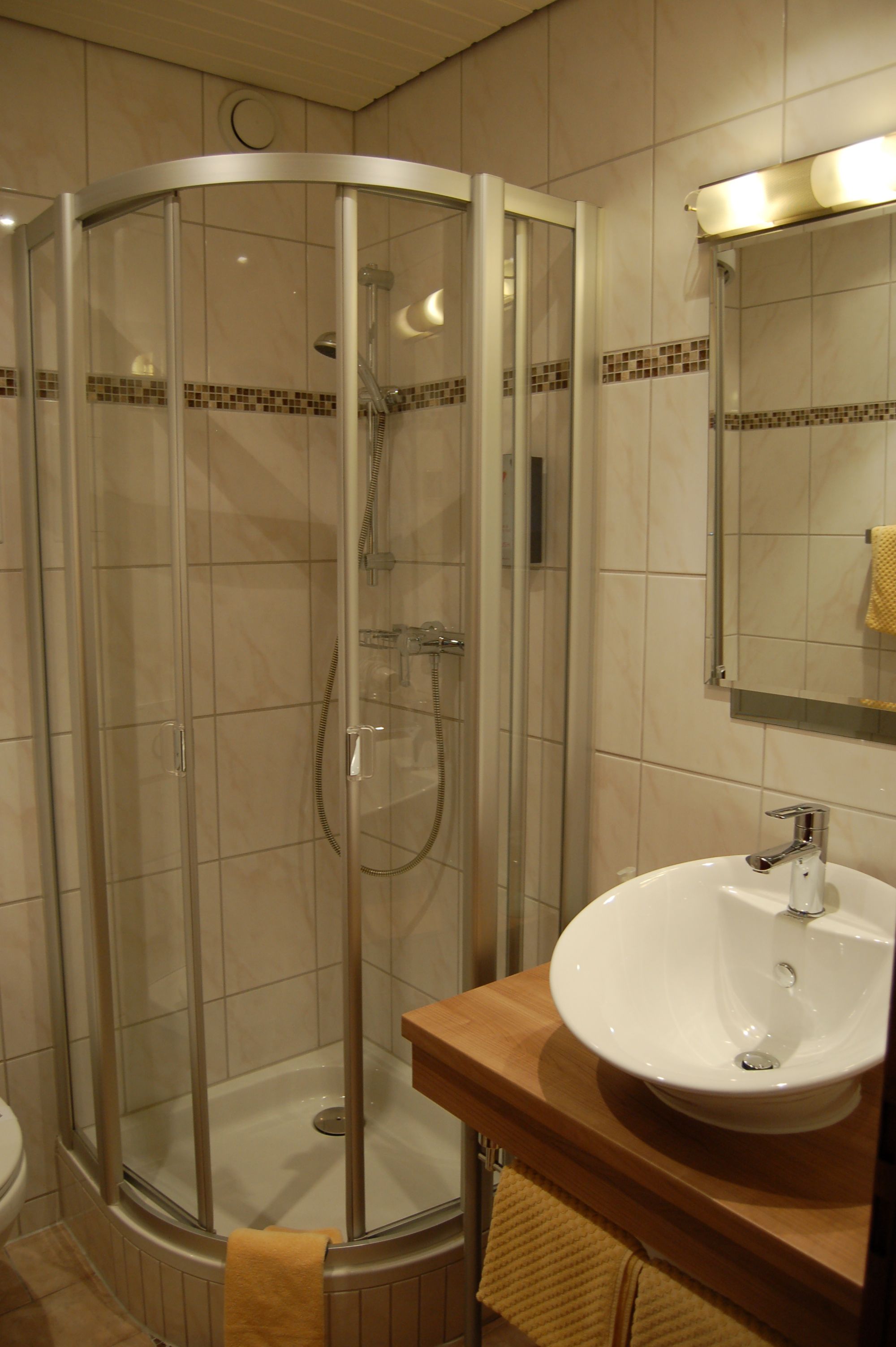 shower, slippers, towels