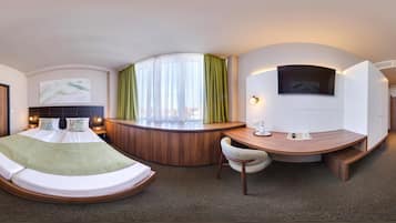 Hypo-allergenic bedding, desk, blackout drapes, soundproofing