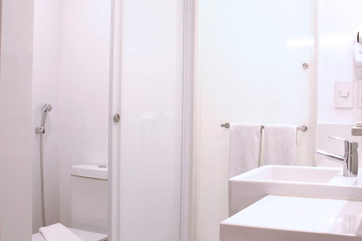 shower, eco-friendly toiletries, hair dryer, towels