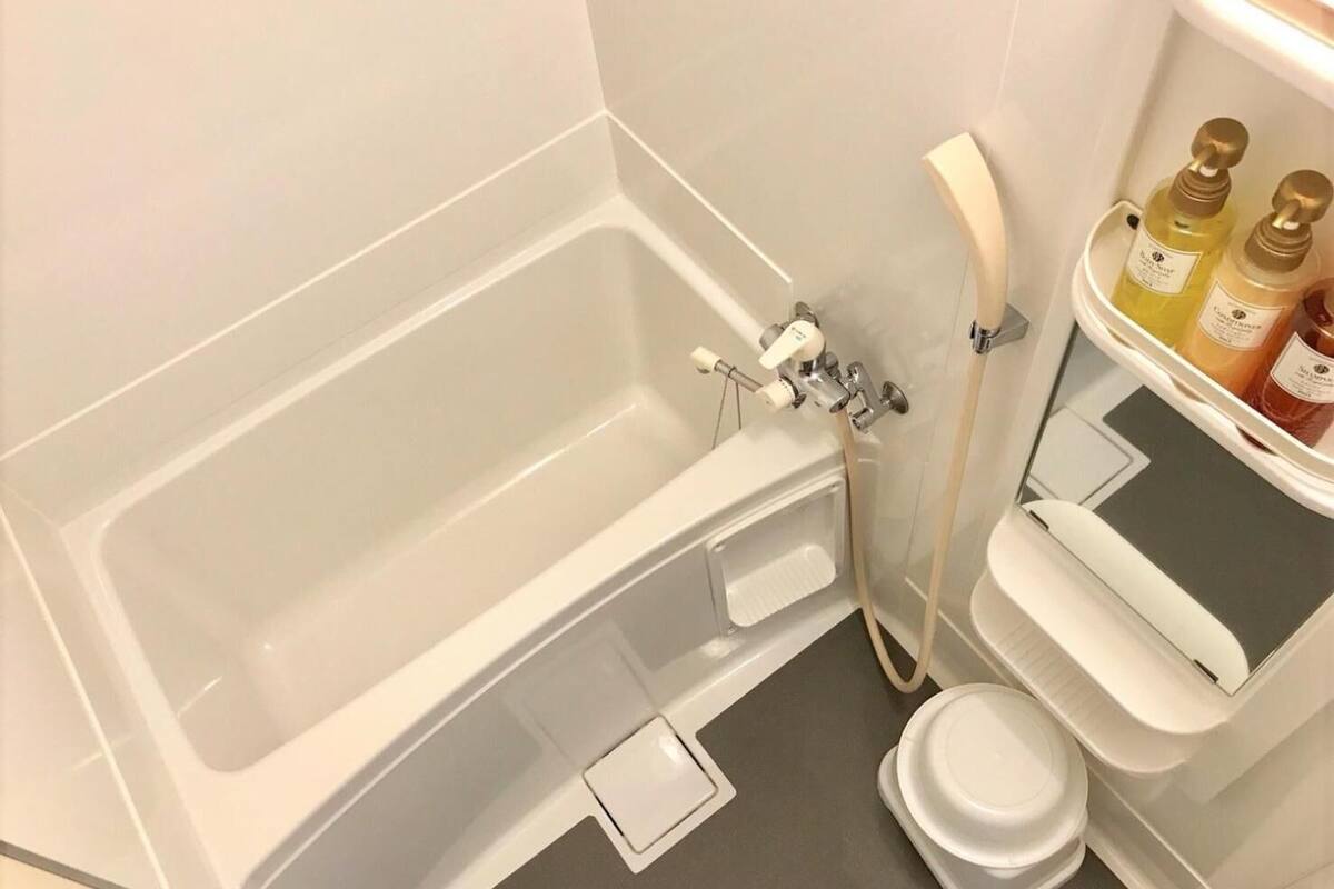combined shower/bathtub, free toiletries, hair dryer, bathrobes