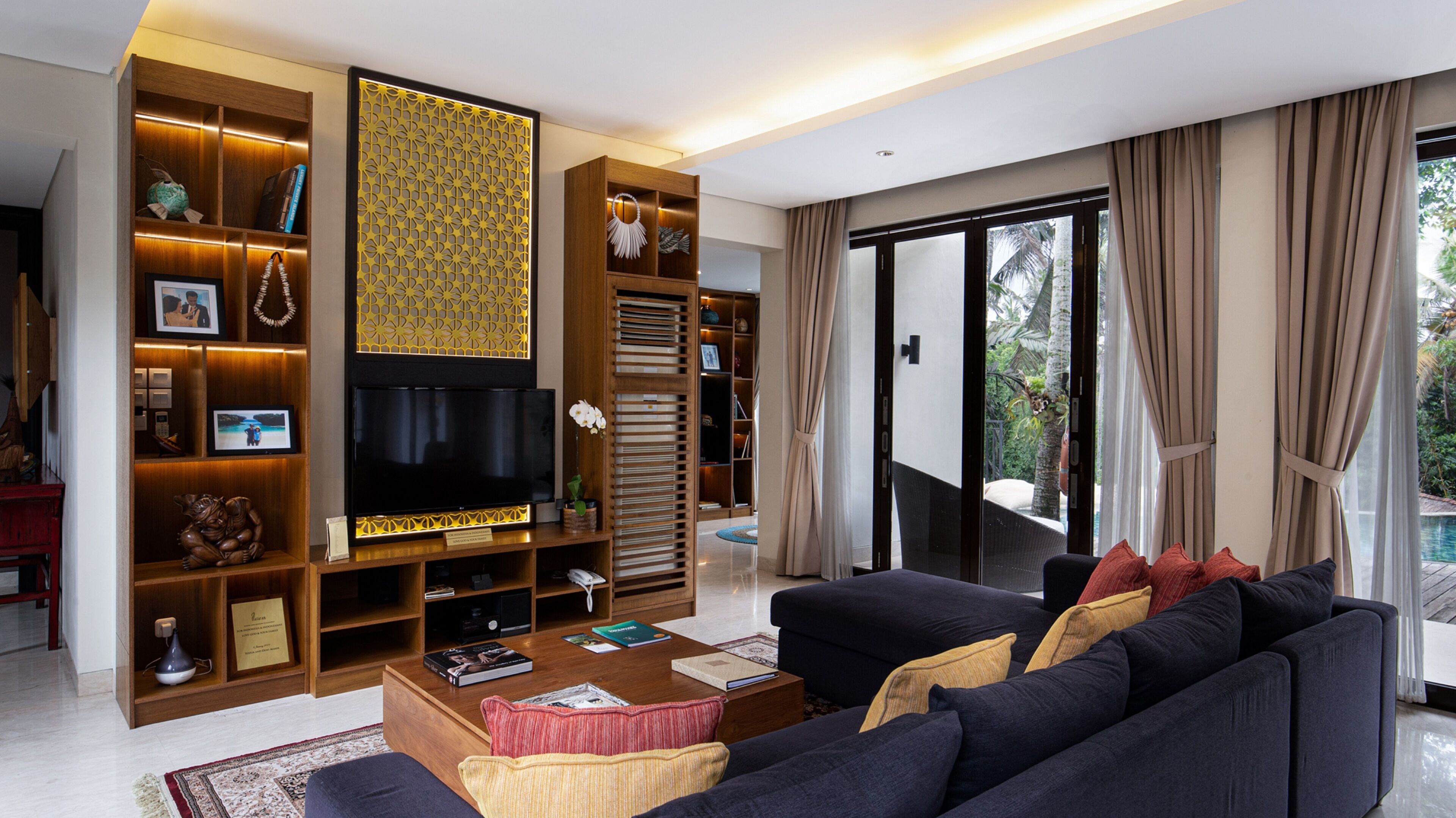 founder's home - three bedroom pool villa with bbq family dinner | living room | 42-inch smart tv with digital channels