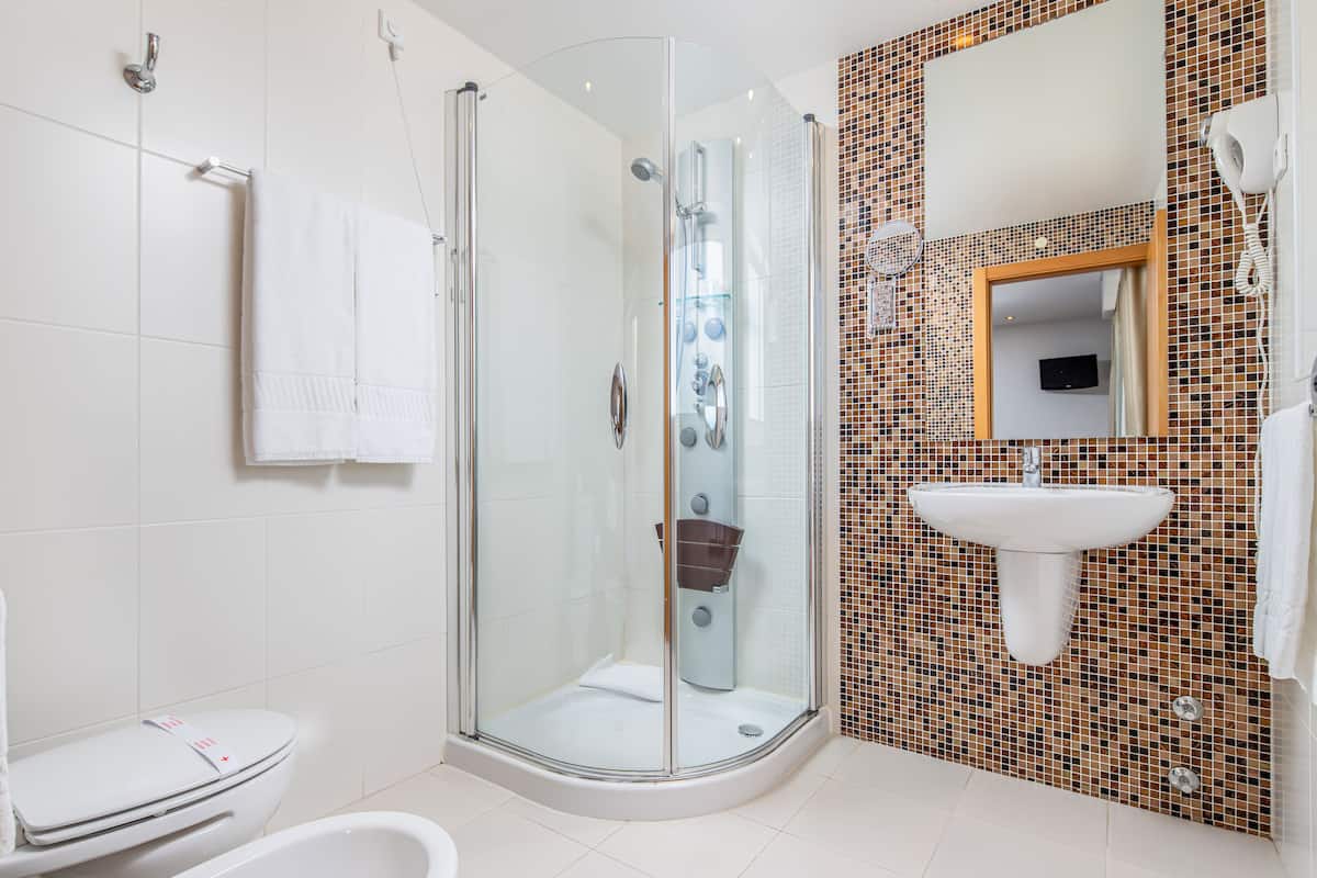 free toiletries, hair dryer, towels, soap