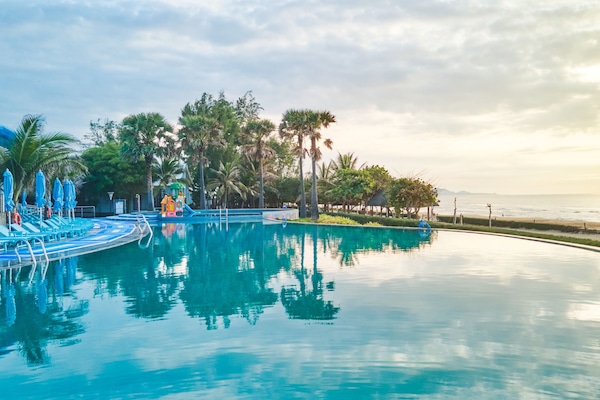 2 outdoor pools, open 6:00 AM to 8:00 PM, pool umbrellas, pool loungers