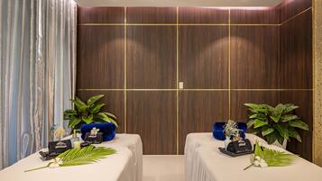 Sauna, hot stone massages, body scrubs, facials, reflexology, massages