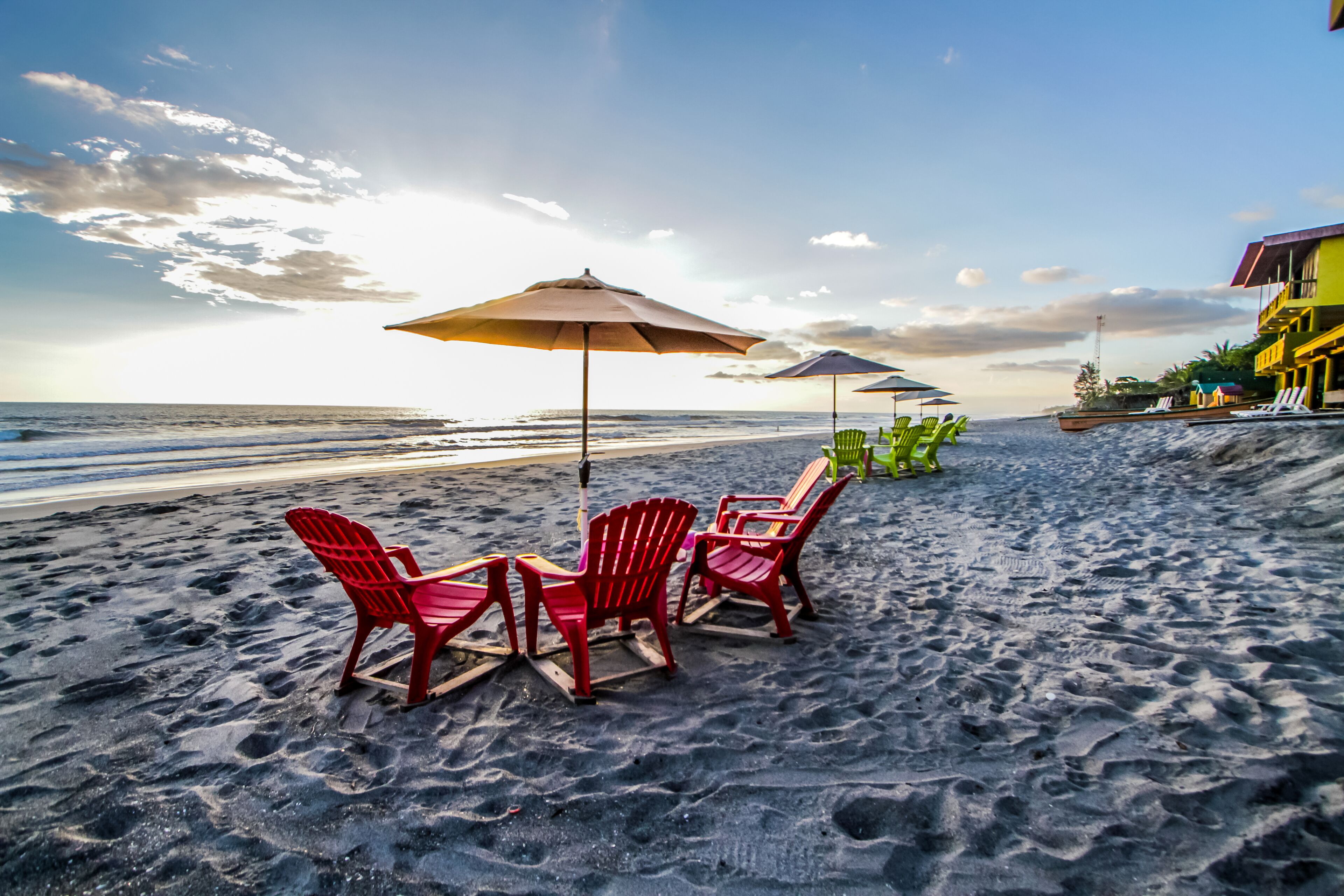 On the beach, sun-loungers, beach umbrellas, beach massages
