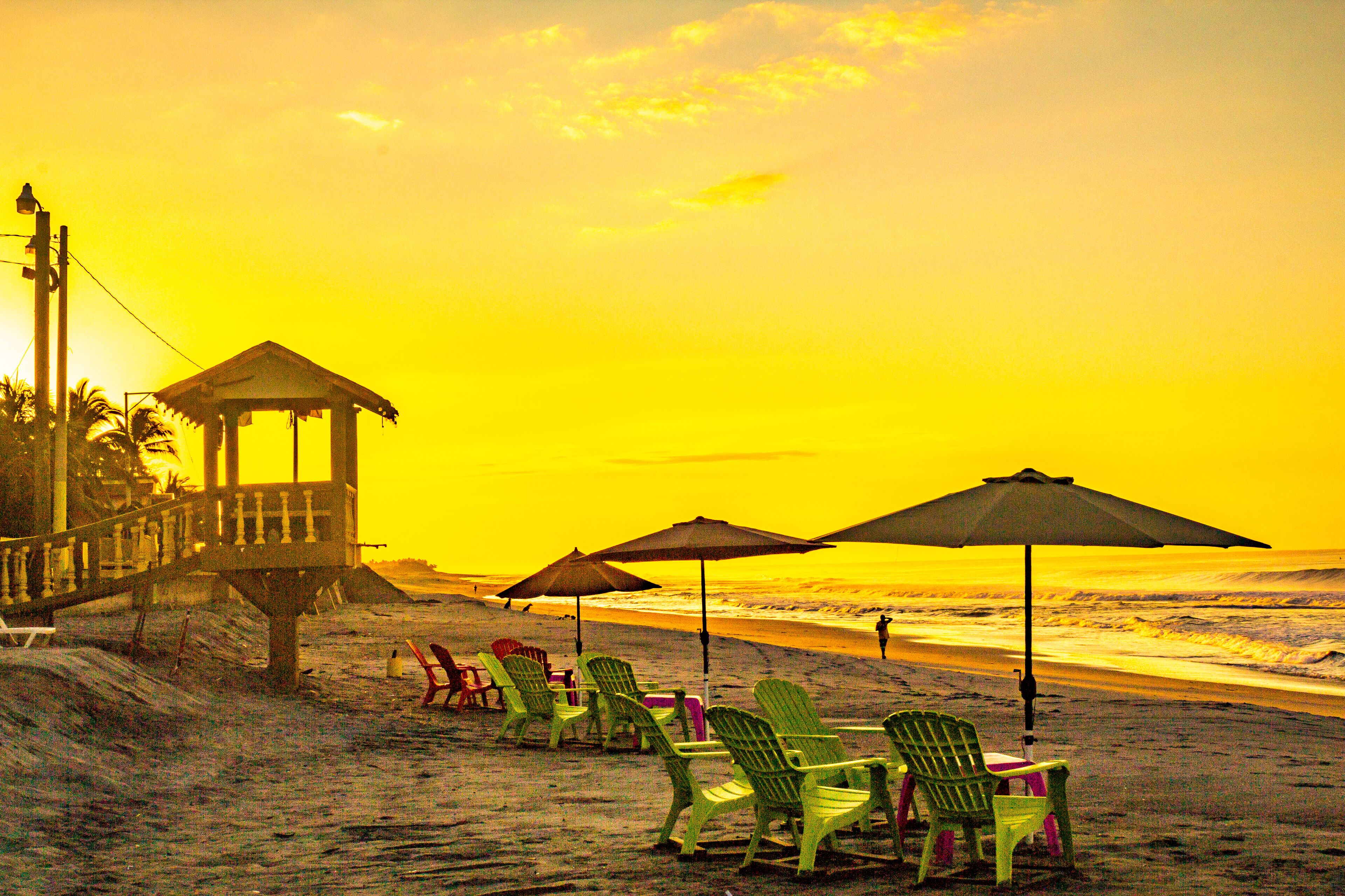 On the beach, sun loungers, beach umbrellas, beach massages