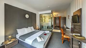 Deluxe Double Room, Balcony, City View | Minibar, desk, iron/ironing board (on request), free cots/infant beds