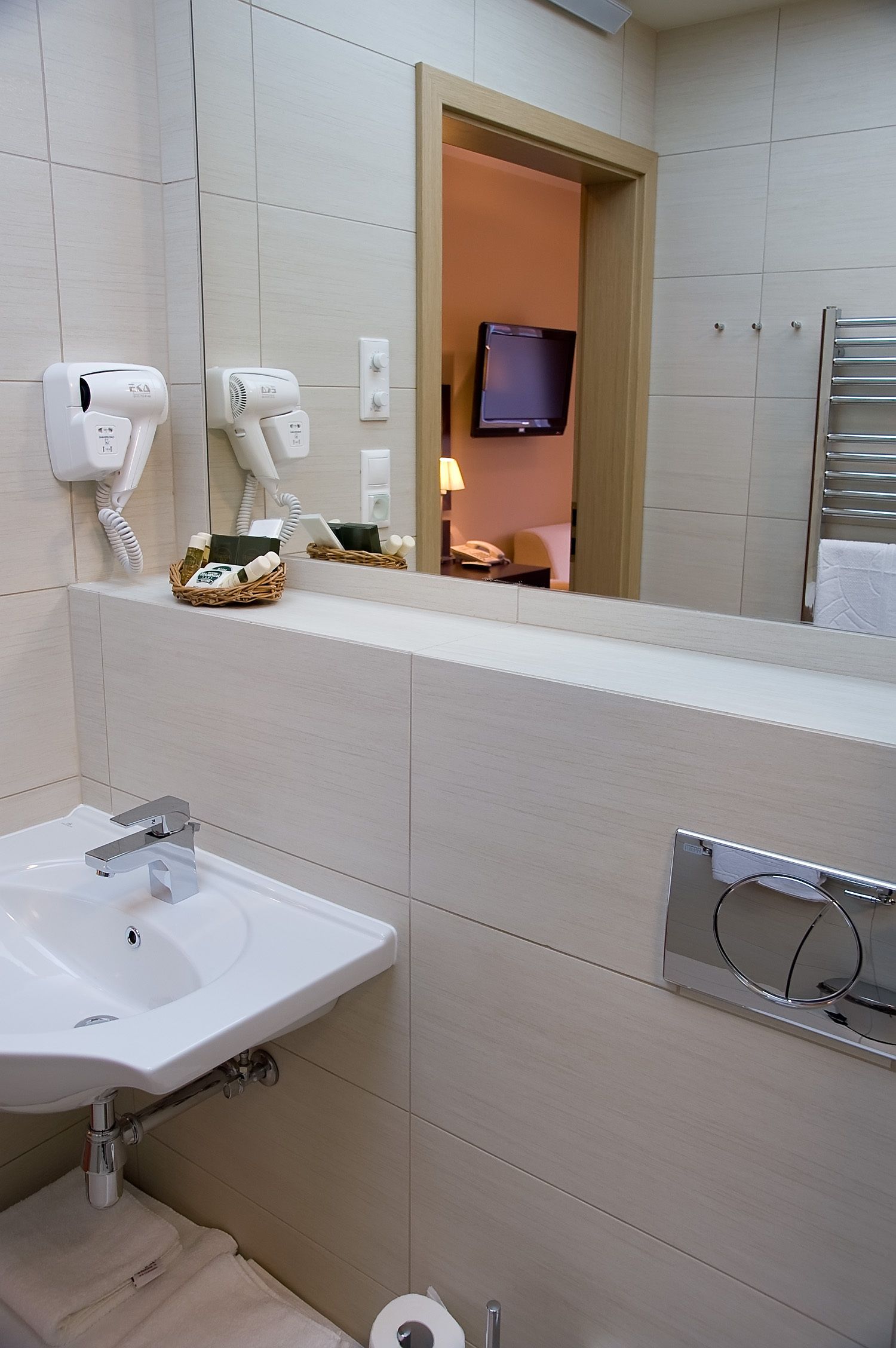 shower, designer toiletries, hair dryer, bathrobes