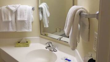 Ensemble douche/baignoire, sèche-cheveux, serviettes fournies, savon