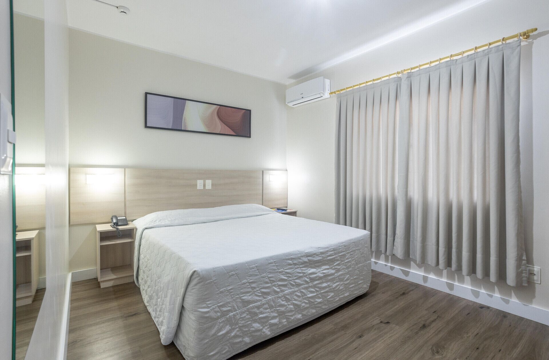 Minibar, desk, laptop workspace, blackout curtains