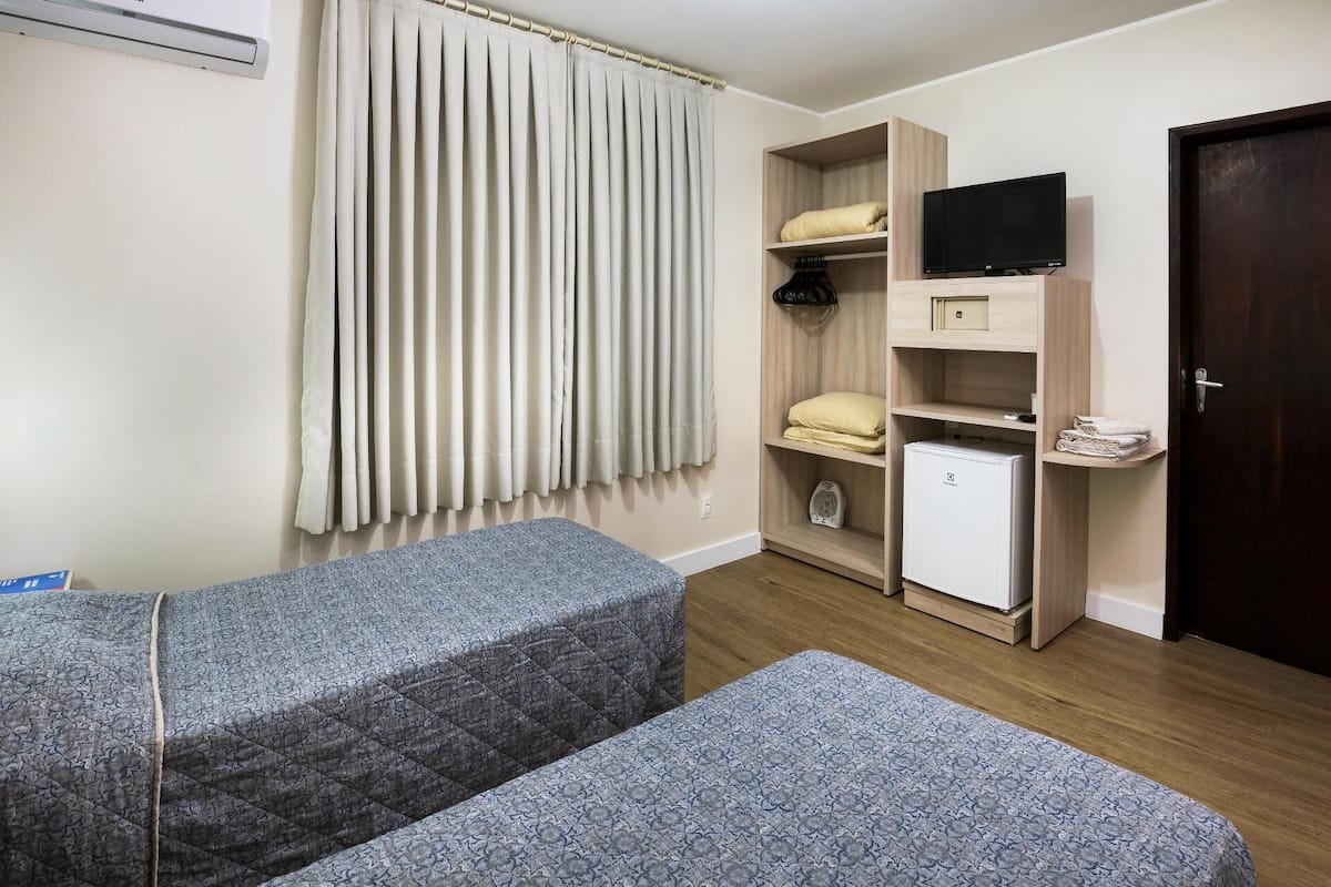 Minibar, desk, laptop workspace, blackout drapes