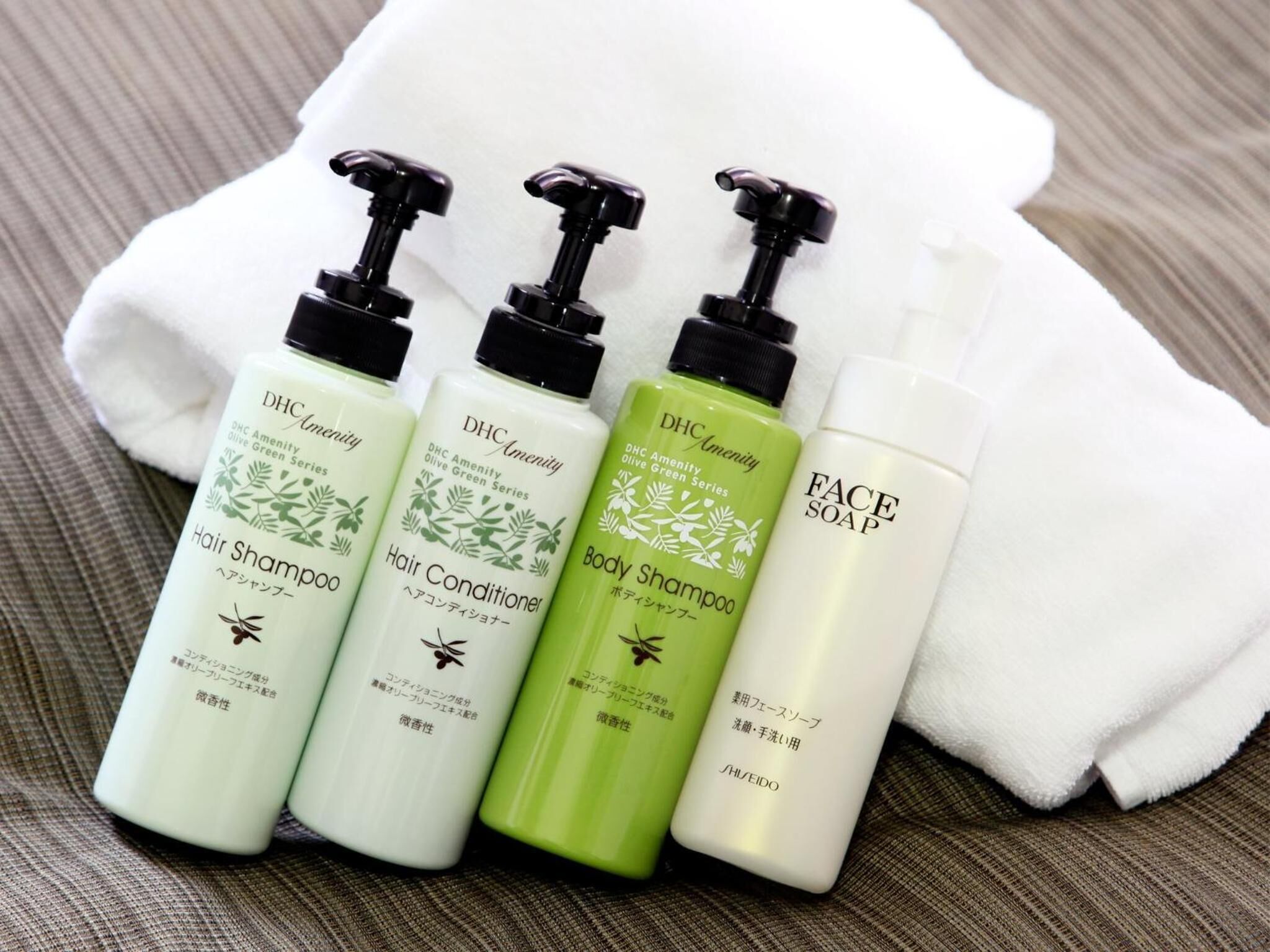 combined shower/bathtub, free toiletries, hair dryer, slippers