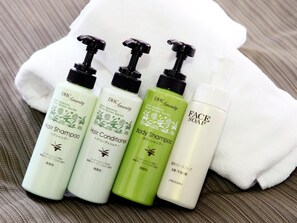 Combined shower/bathtub, free toiletries, hair dryer, slippers