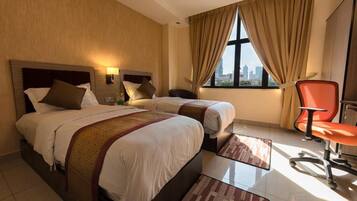 Pillow-top beds, desk, blackout curtains, free WiFi