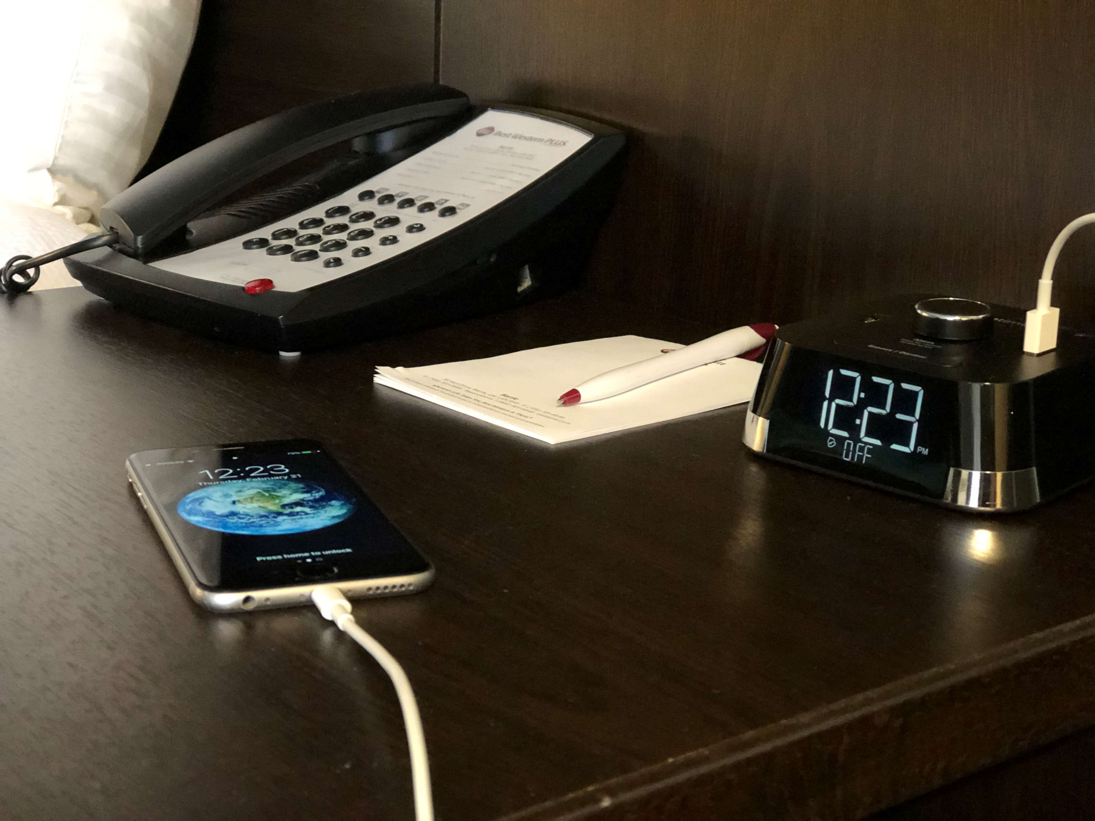 hypo-allergenic bedding, laptop workspace, blackout curtains