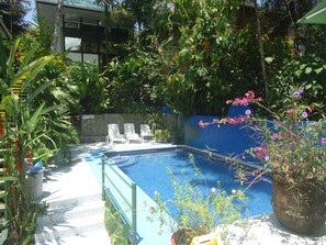 Outdoor pool, pool loungers