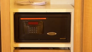 In-room safe, desk, laptop workspace, blackout drapes
