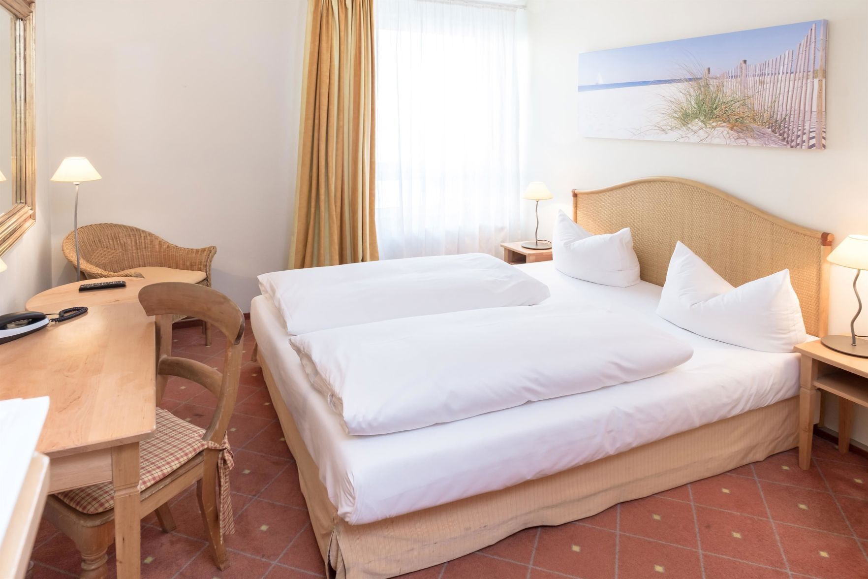 Hypo-allergenic bedding, desk, blackout curtains, soundproofing