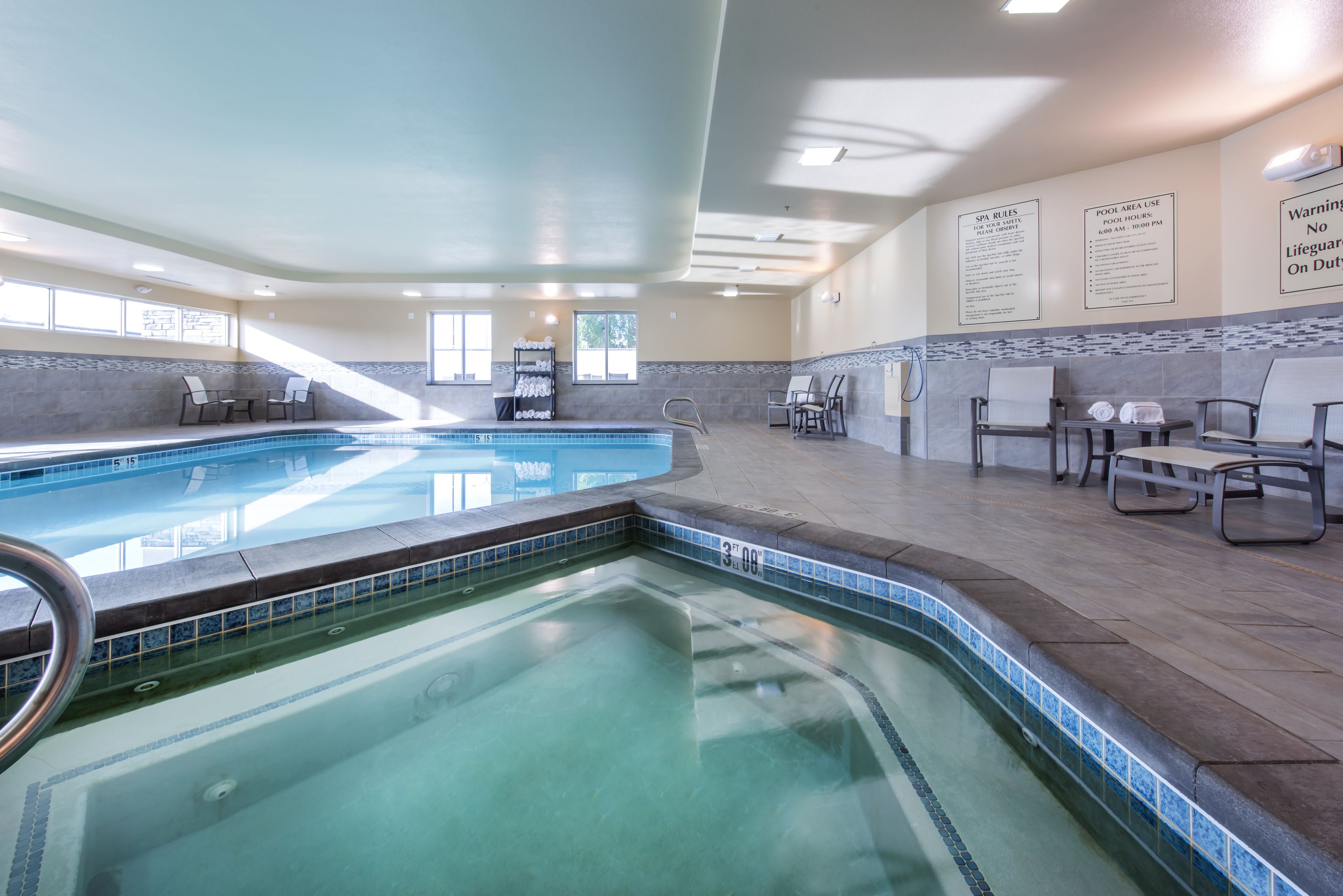 indoor pool, pool loungers