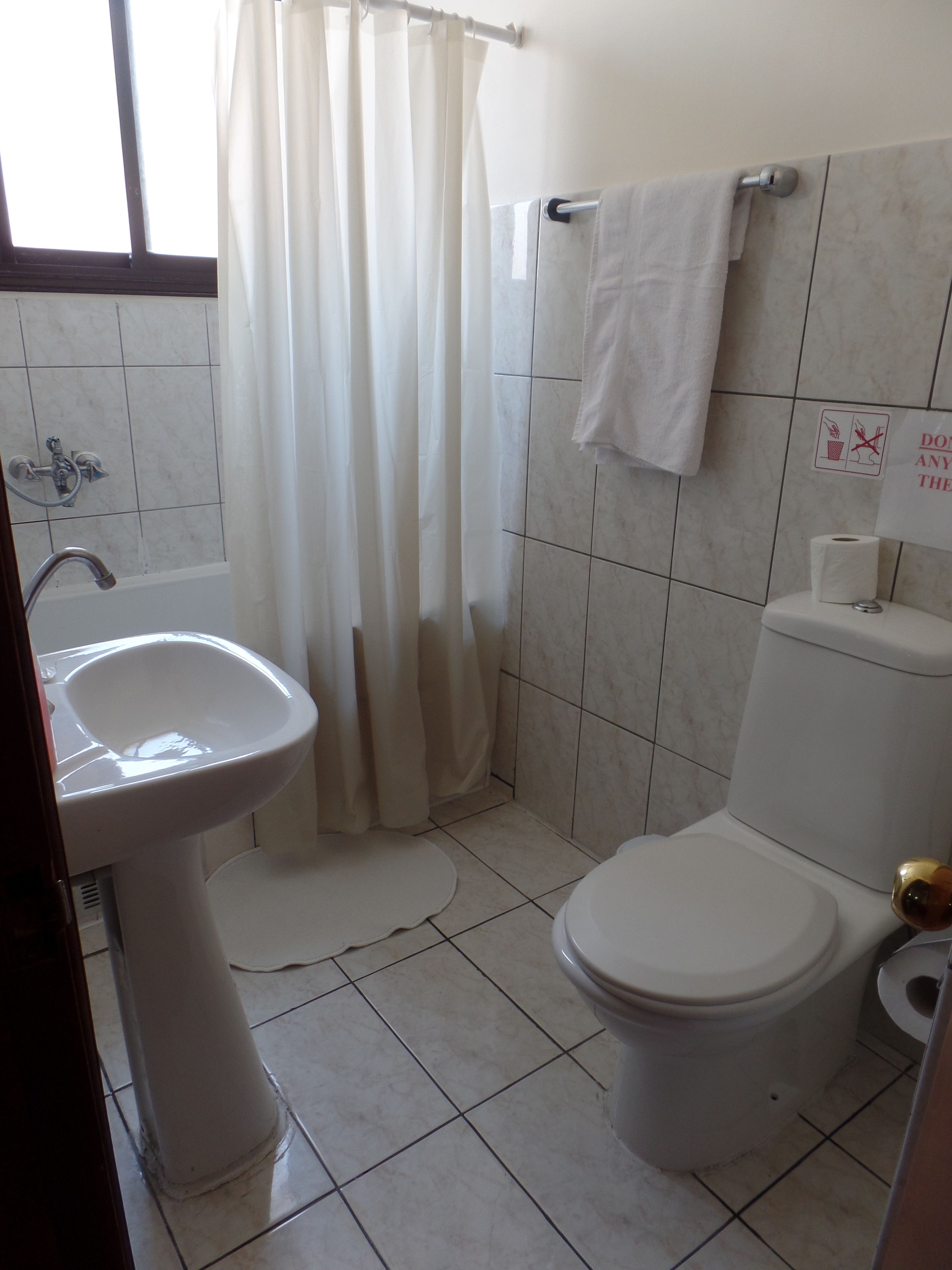 A bathroom with a sink, toilet, and shower curtain.