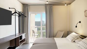 Tweepersoonskamer, balkon (Bed & Unlimited Brunch) | Een kluis op de kamer, een bureau, een laptopwerkplek
