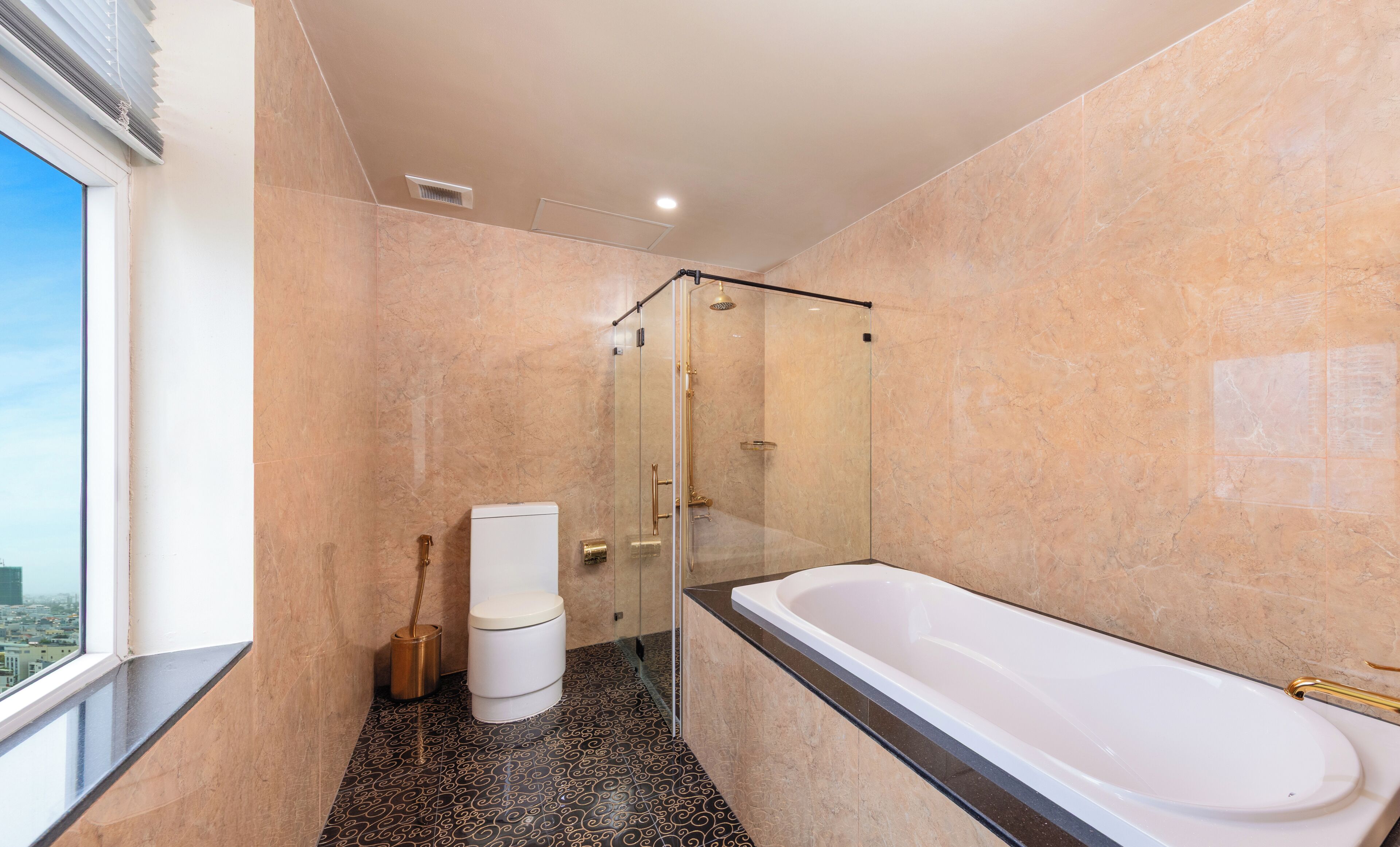 Apartment, 1 King Bed, River View | Bathroom | Shower, hair dryer, bathrobes, slippers