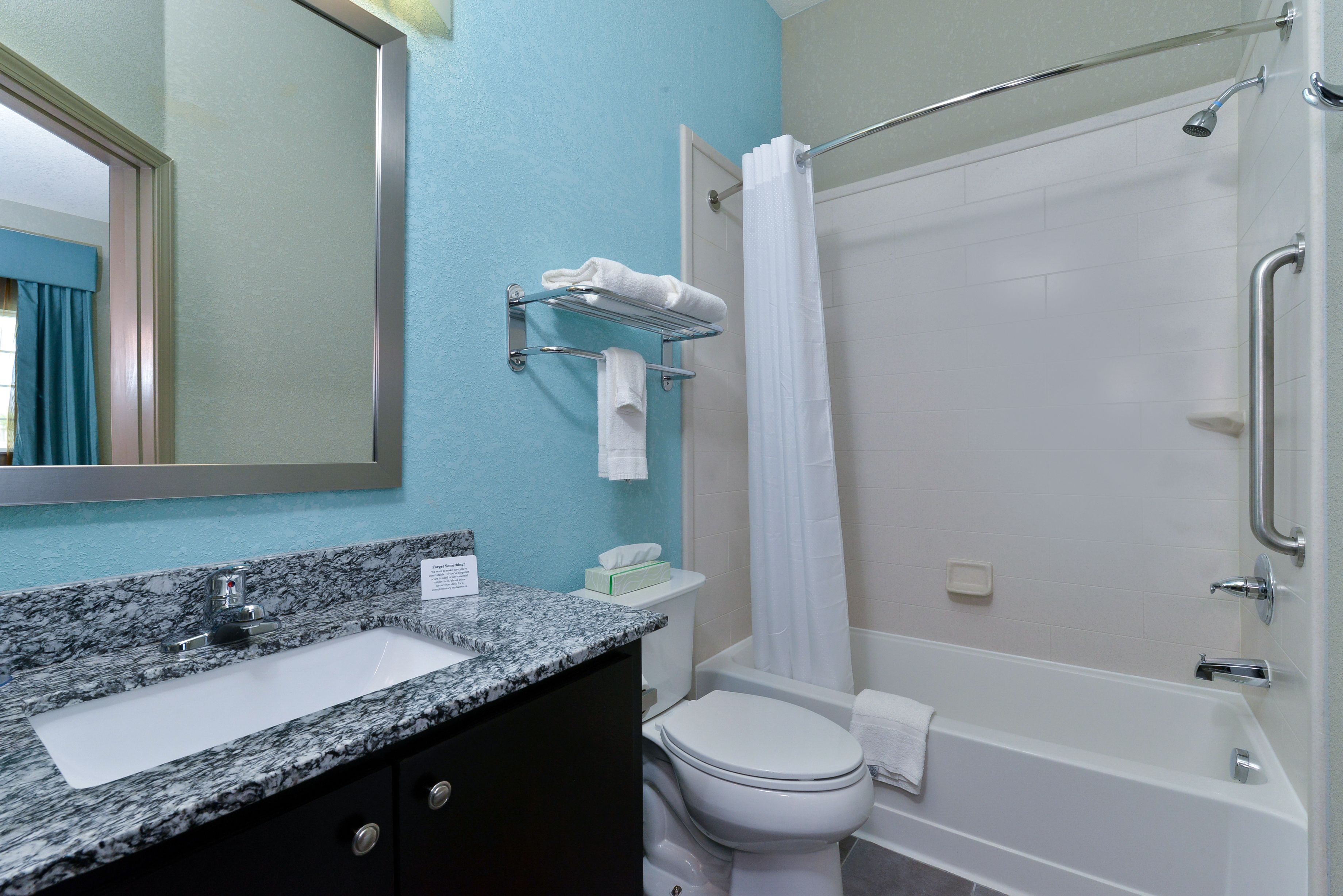 combined shower/bathtub, hair dryer, towels