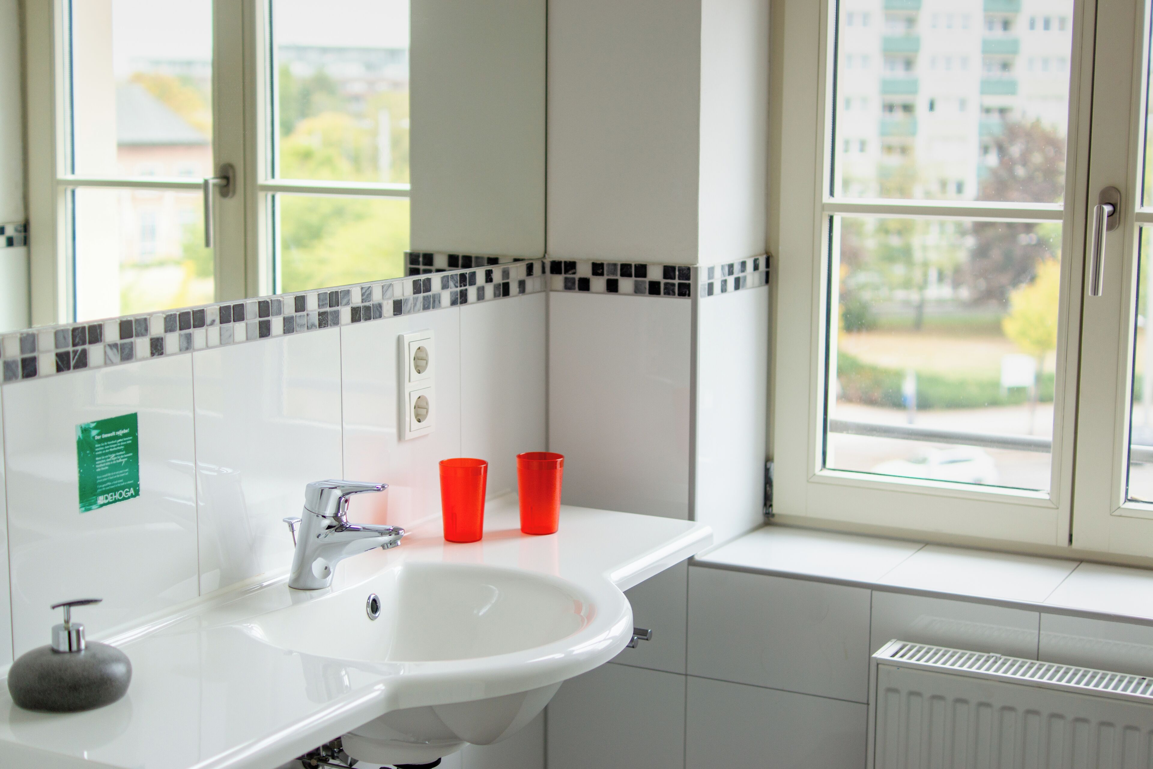 superior double room | bathroom | shower, hair dryer, towels, soap