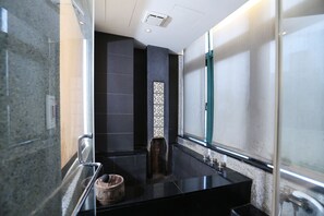 Baignoire et douche séparées, baignoire d'eau douce, sèche-cheveux