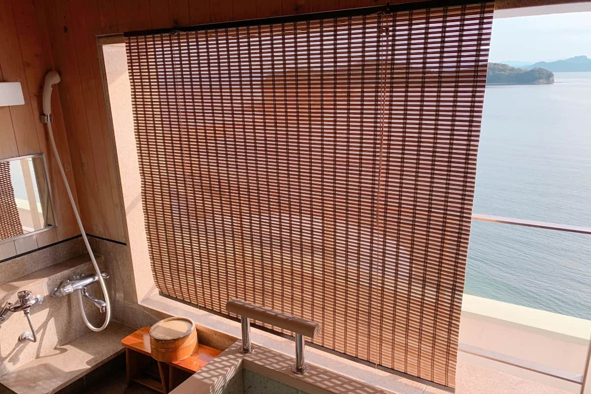 executive room with open air bath, angel road & sea view, typea  | bathroom | separate bathtub and shower, slippers, bidet, towels